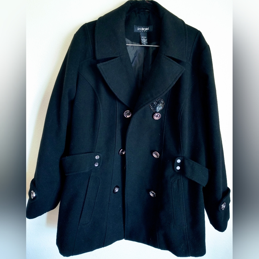 Lane Bryant Black Pea Coat with Heart Sequin Detail